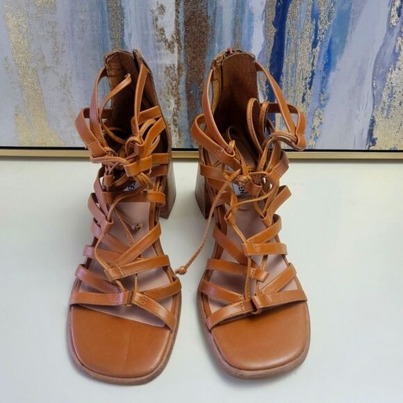 Tan Gladiator Sandals with High Straps - Picture 2 of 10